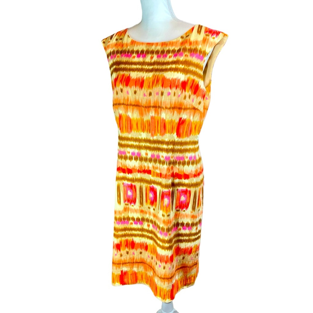 TAHARI Colorful Print Linen Blend Sleeveless Dress Sz 10 New NWT Sheath Office